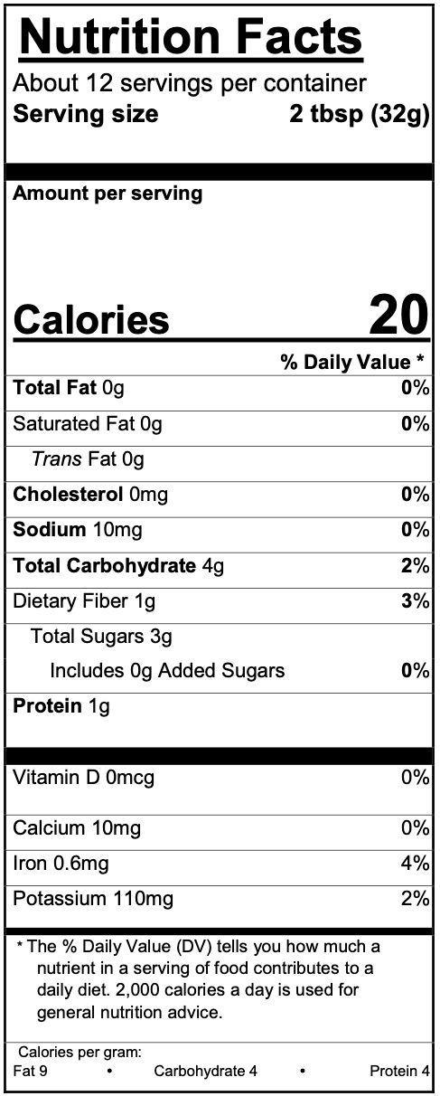 Nutrition Fact sheet