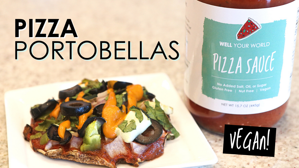 Portobella Pizzas with our BRAND NEW PIZZA SAUCE