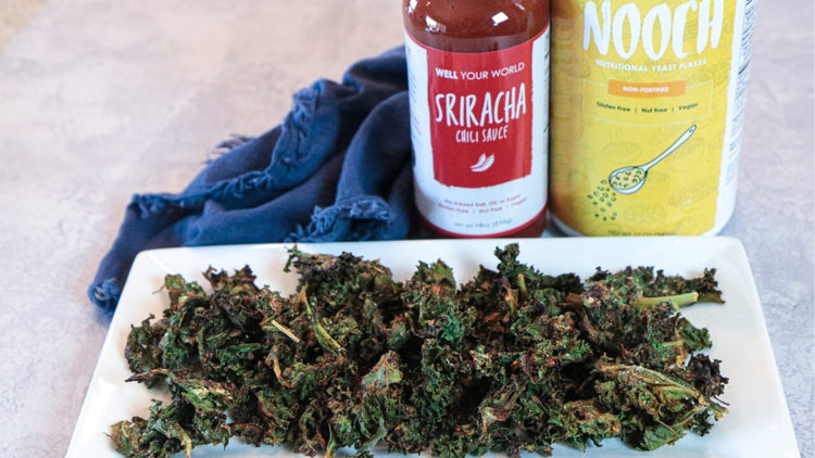 Cheesy Sriracha Kale Chips